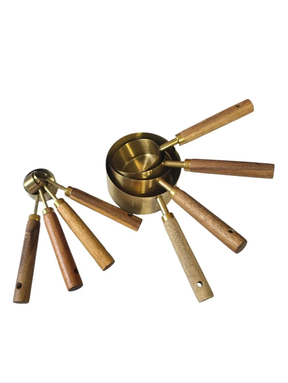 Brass and Wood Nesting Measuring Cups - Brown/Gold